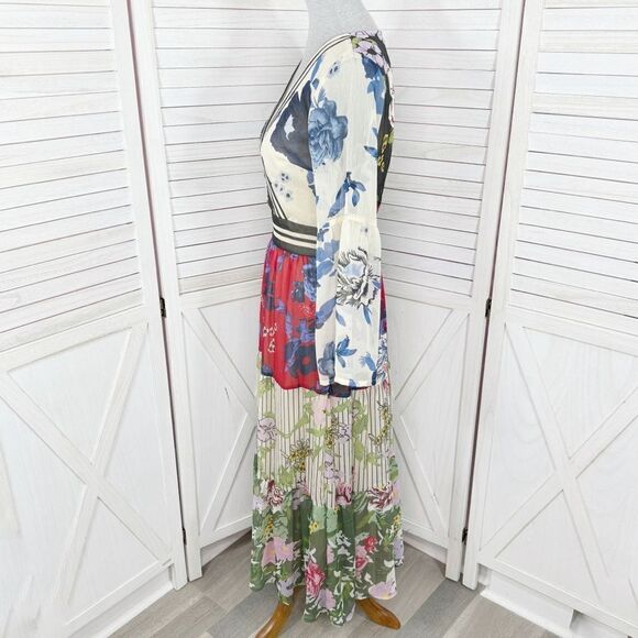 Kaktus Floral Patternblock Patchwork Tiered Maxi Dress Small Cottagecore Boho - Picture 2 of 14
